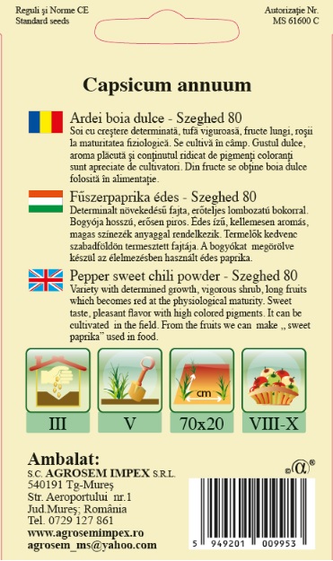 Ardei boia dulce - Szegedi 80