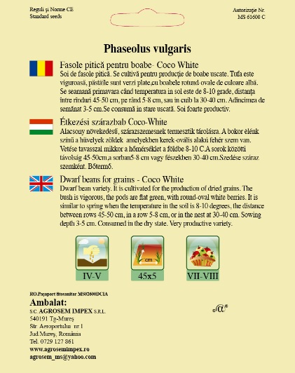 Fasole pitică pentru boabe - Coco White